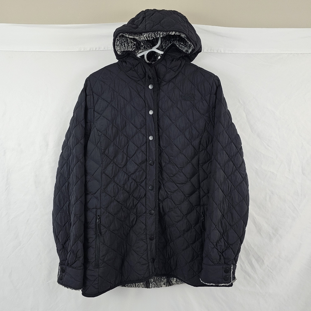 The North Face Women's Thermoball Fur Hooded Jacket Black Quilted Nylon Large